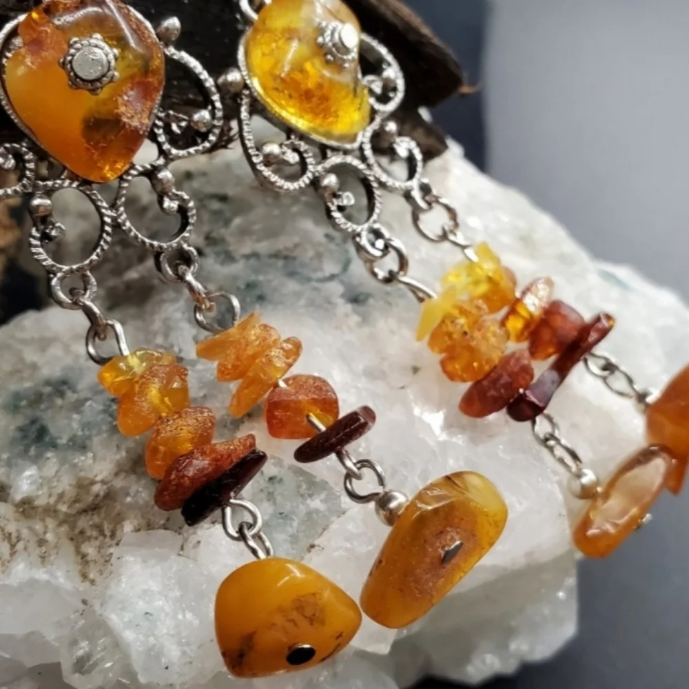 Amber Jewelry DANGLING CHANDELIERS NATURALAMBER STONES SILVER EARRINGS
